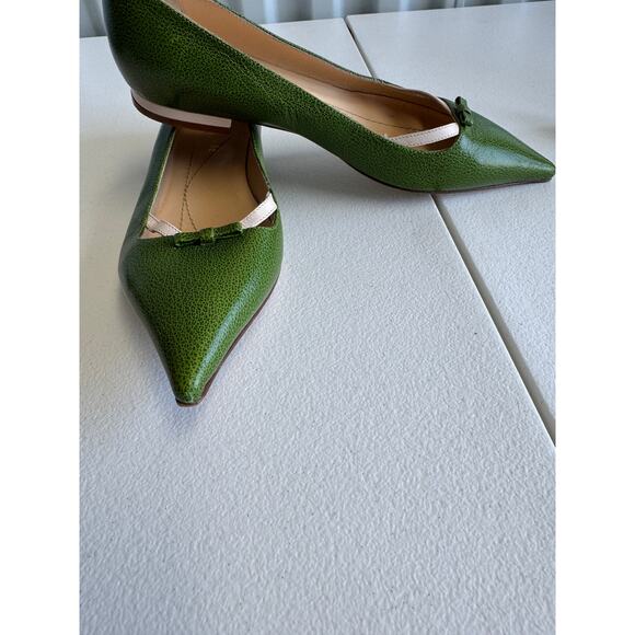 Kate Spade Green Leather Bow Flats EUC 6 - Picture 3 of 6